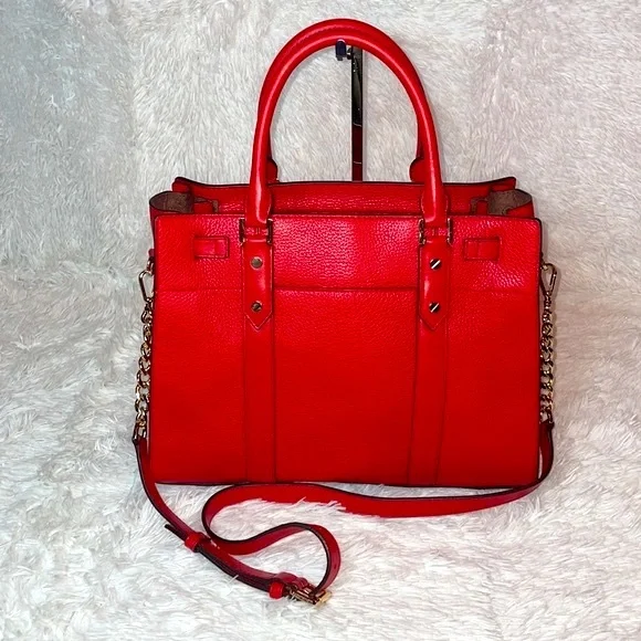 Michael Kors MK Nouveau Hamilton Leather Satchel Crossbody Bag Purse in Red - Picture 8 of 17